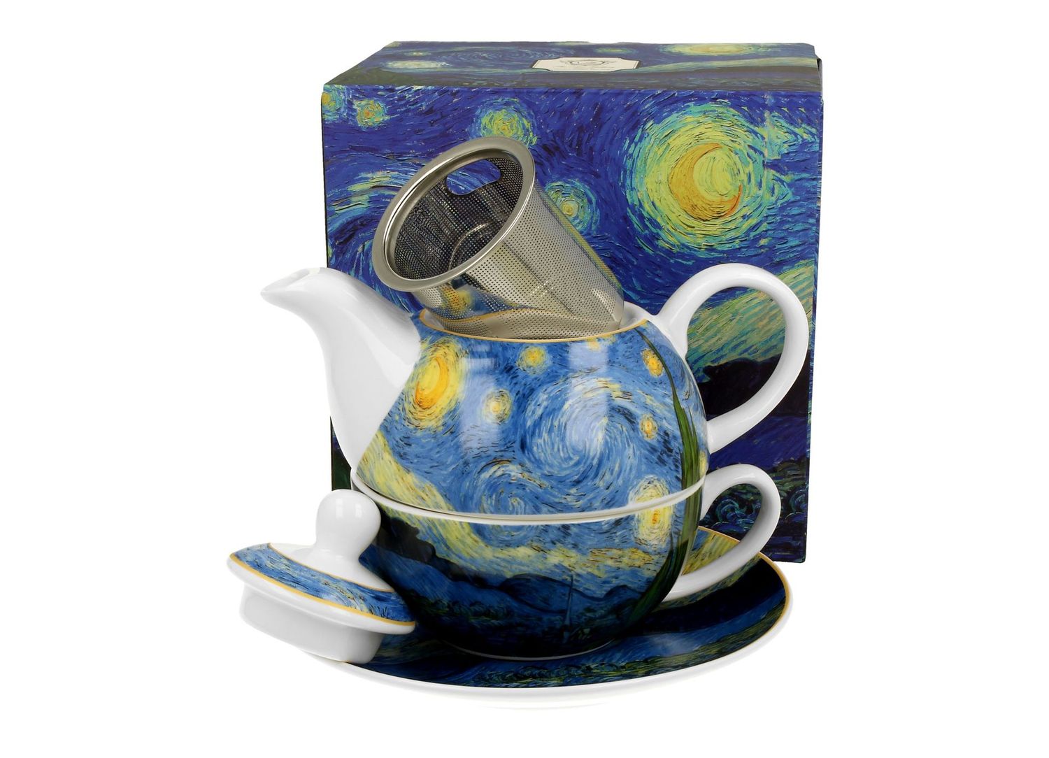 Teekanne mit Tasse STARRY NIGHT inspiriert von Van Gogh , ART GALLERY , DUO