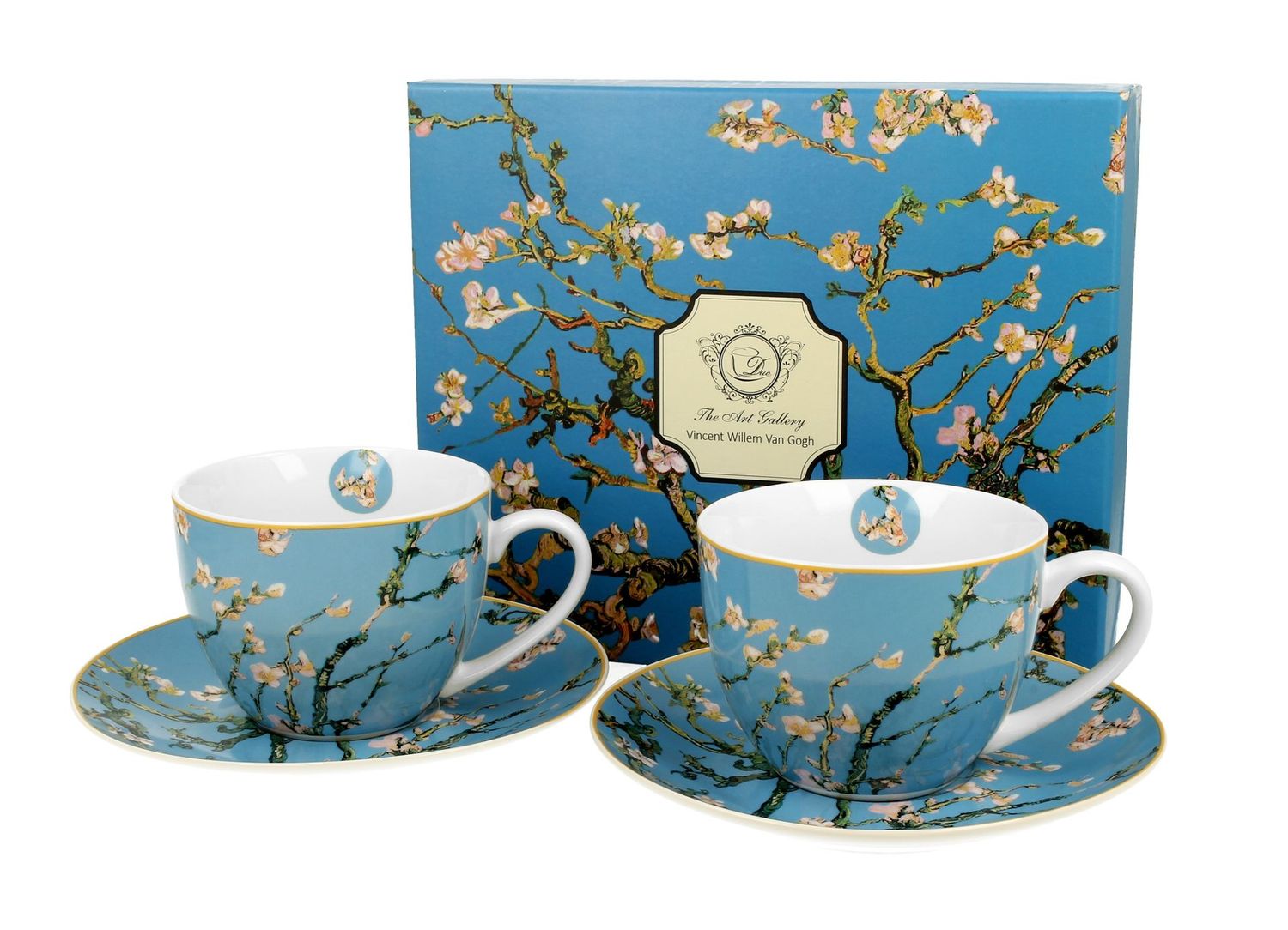 2 Tassen ( 250 ml)  mit Untertassen Mandelblüte inspiriert von Van Gogh  ,The Art Gallery - DUO