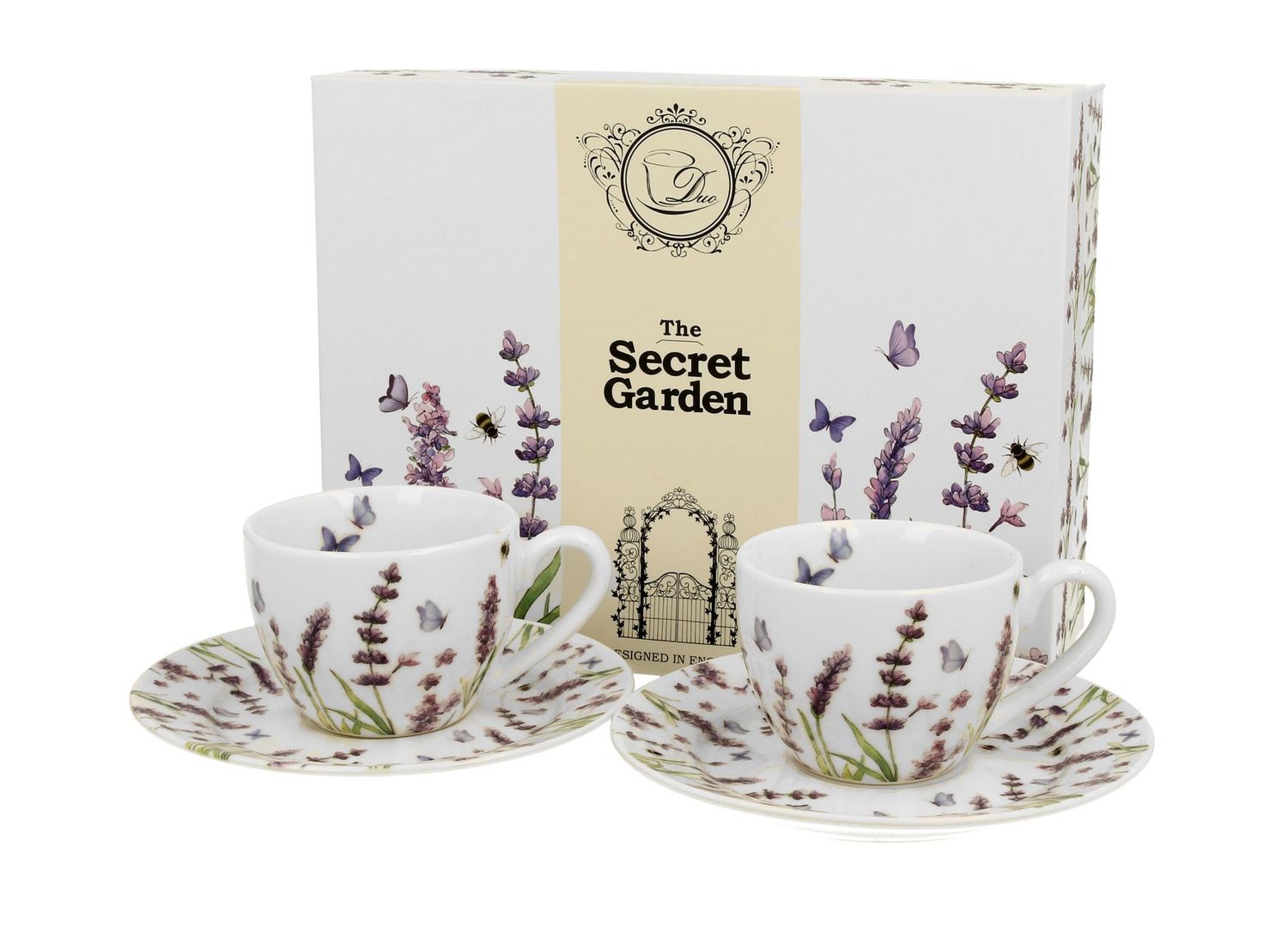 2 Espressotassen (90 ml) mit Untertassen LAVENDER CLASSIC , DUO