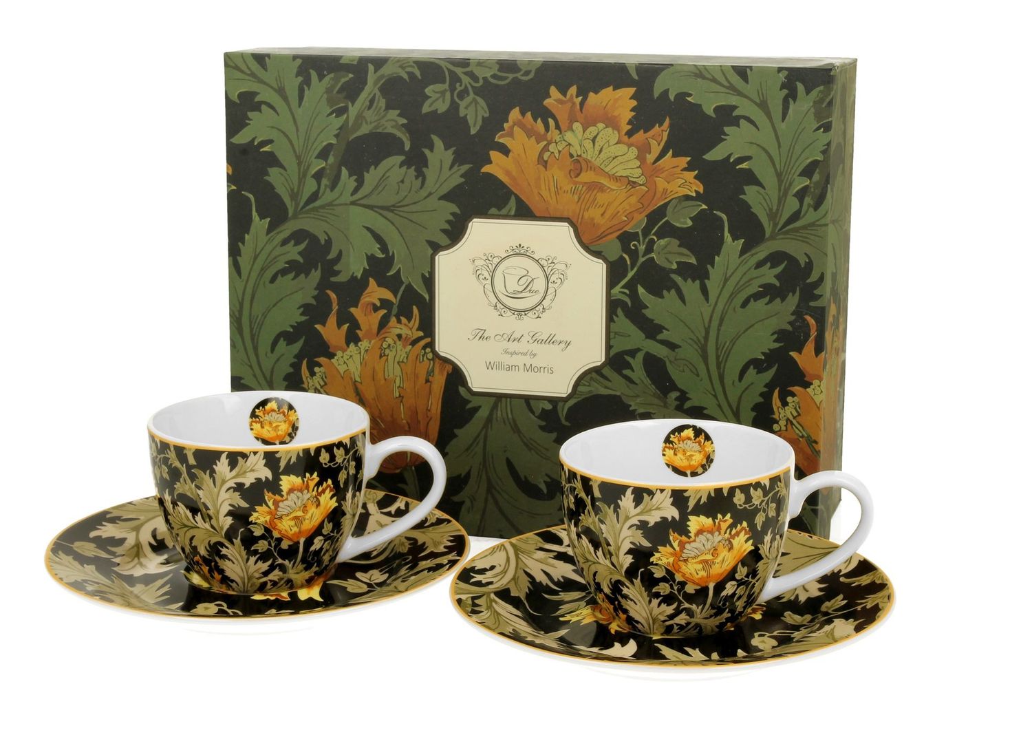 2 Espressotassen (90 ml) mit Untertassen CHRYSANTHEMUM inspiriert von Morris,  The Art Gallery , DUO