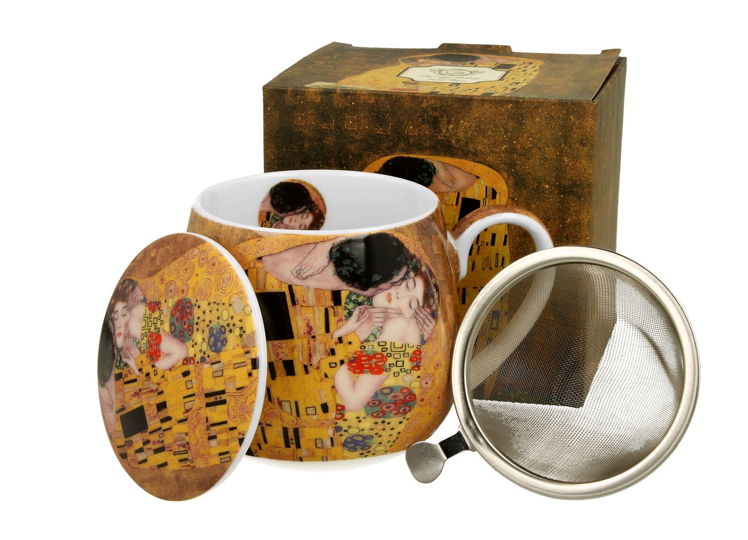 Becher Fass mit Teesieb DER KUSS KLASSIK inspiriert von Klimt, 430 ml , The Art Gallery , DUO