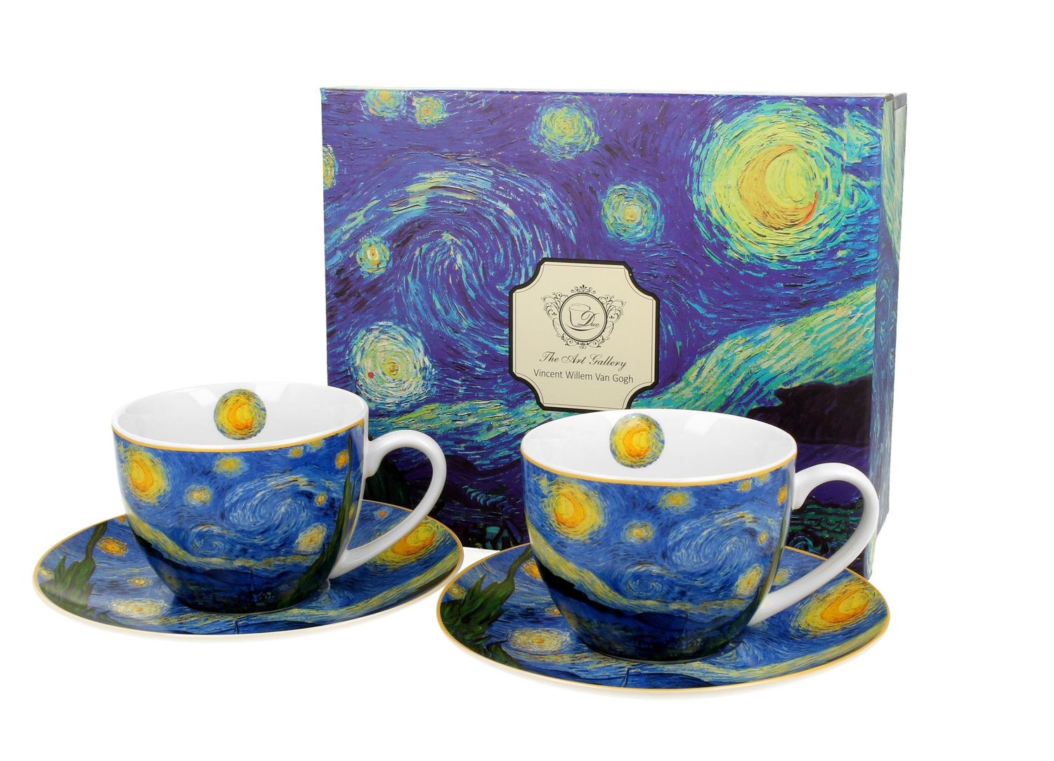 2 Tassen (250 ml)  mit Untertassen STARRY NIGHT inspiriert von Van Gogh , DUO - Art Gallery