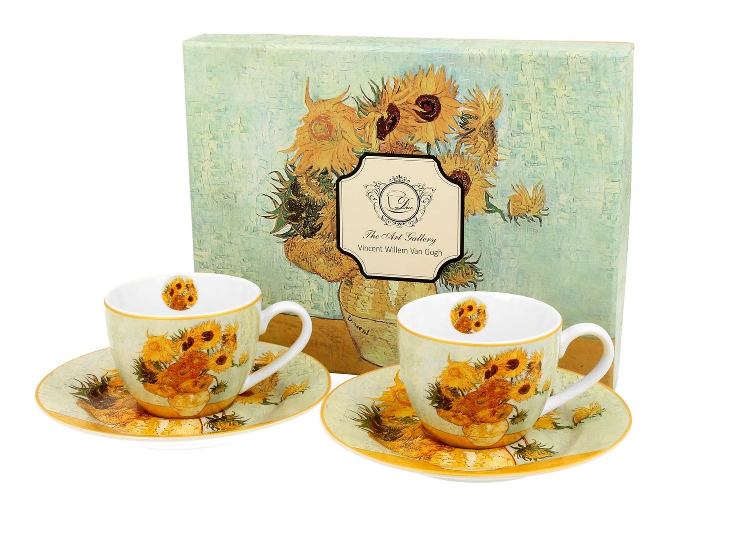 2 Espressotassen (90 ml) mit Untertassen SONNENBLUMEN inspiriert von Van Gogh , The Art Gallery , DUO