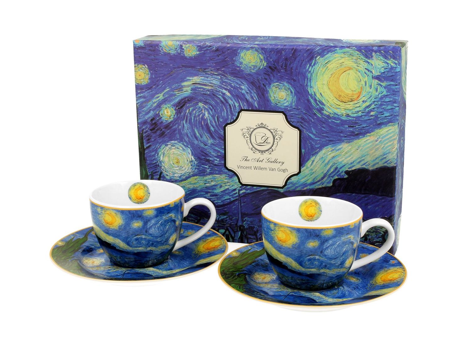 2 Espressotassen (90 ml) mit Untertassen STERNENNACHT inspiriert von Van Gogh The Art Gallery, DUO