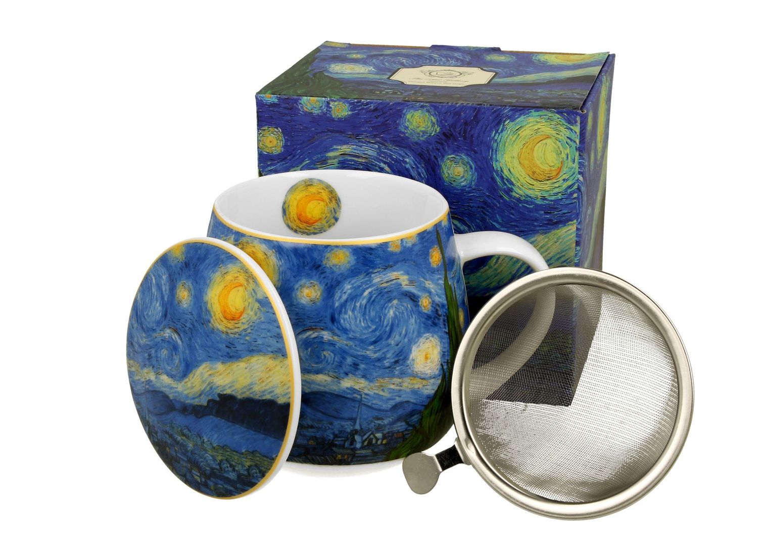 Becher Fass mit Tee-Ei STARRY NIGHT inspiriert von Van Gogh, 430 ml, The Art Gallery, DUO