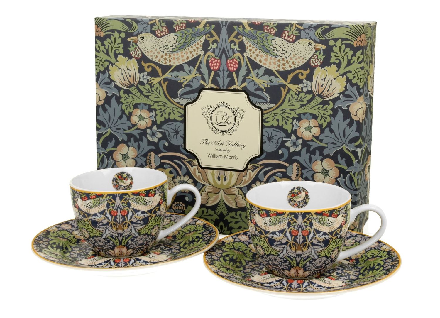 2 Espressotassen (90 ml) mit Untertassen STRAWBERRY THIEF BLUE inspiriert von Morris, The Art Collections, DUO