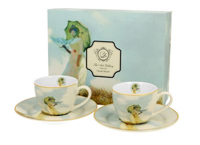 2 Espressotassen (90 ml) mit Untertassen FRAU MIT SONNENSCHIRM inspiriert von Monet, Porzellan, The Art Gallery, DUO 2 Espressotassen (90 ml) mit Untertassen FRAU MIT SONNENSCHIRM inspiriert von Monet, Porzellan, The Art Gallery, DUO