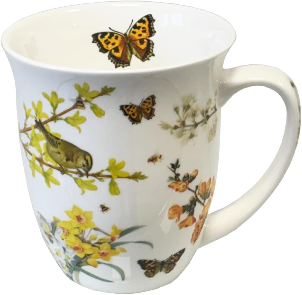 Ambiente Kaffeetasse, Becher Teetasse Becher 400 ml, Fine Bone China Porzellan Frühlingserwachen Blumen Vögel Frühlingsserie Frühlingserwachen
