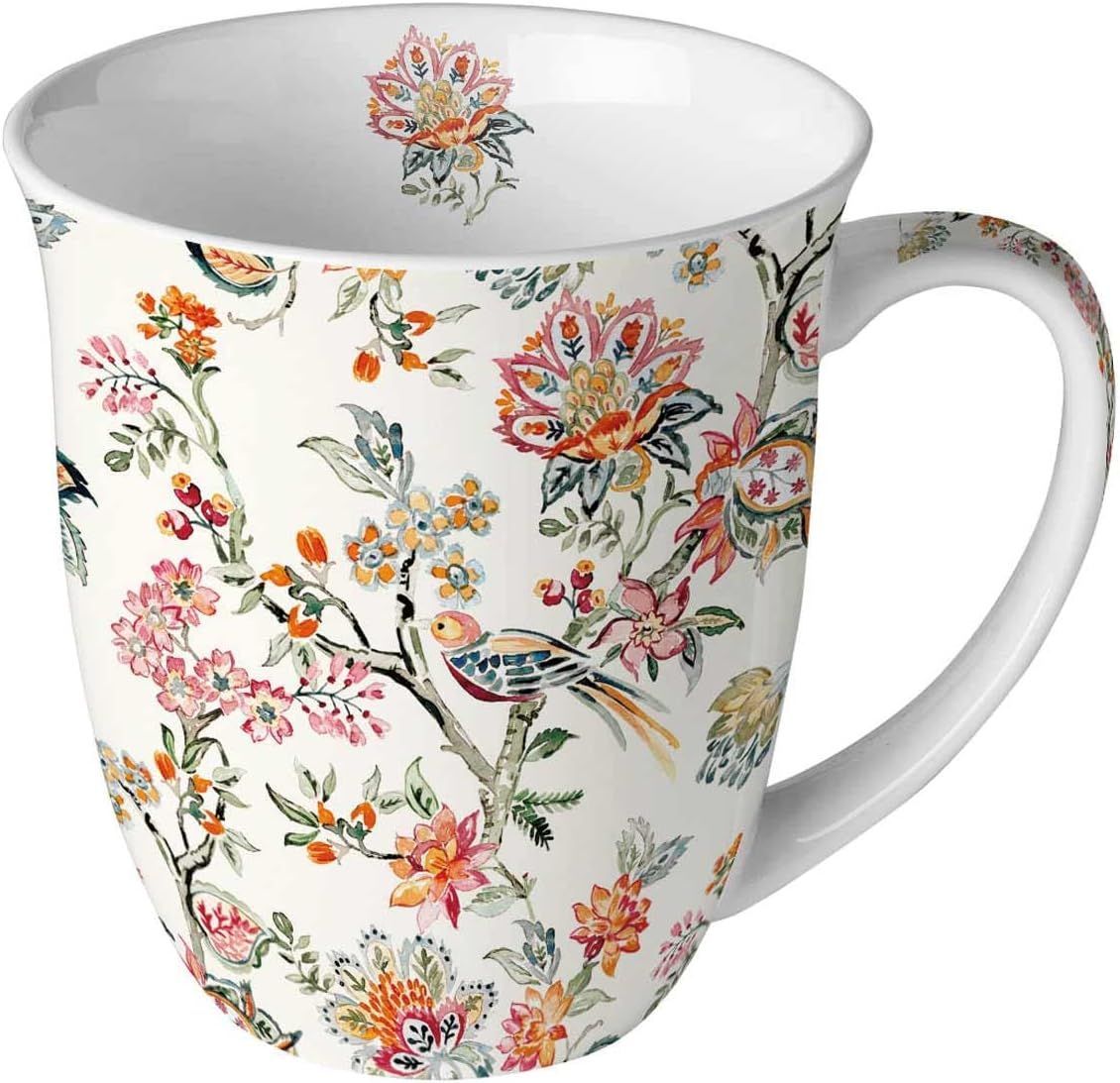Ambiente Tasse, Orientalischer, Vogel Kaffeebecher (400 ml ), Flower Collection Tee-/Kaffeetasse, Porzellan, Sommer-/Frühlingsmotive - ideal als Geschenk
