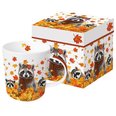 Kaffeebecher Waschbär mit Geschenkbox, Tasse Herbst Blätter Geschenkidee Geschenkset , 400 ml, PPD Paper Product Design Kaffeebecher Waschbär mit Geschenkbox, Tasse Herbst Blätter Geschenkidee Geschenkset , 400 ml, PPD Paper Product Design