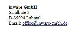 inware GmbH  , Sandhute 2, D-35094 Lahntal, Email: office@inware-gmbh.de