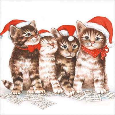 Ambiente, Serviette, 3-lagig ca. 33cm, Singende Katzen Weihnachstservietten, , FSC Mix, als Tischdeko - Decoupage - Serviettentechnik geeignet Ambiente, Serviette, 3-lagig ca. 33cm, Singende Katzen Weihnachstservietten, , FSC Mix, als Tischdeko - Decoupage - Serviettentechnik geeignet
