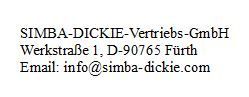 SIMBA-DICKIE-Vertriebs-GmbH, Werkstraße 1, D-90765 Fürth, Email: info@simba-dickie.com