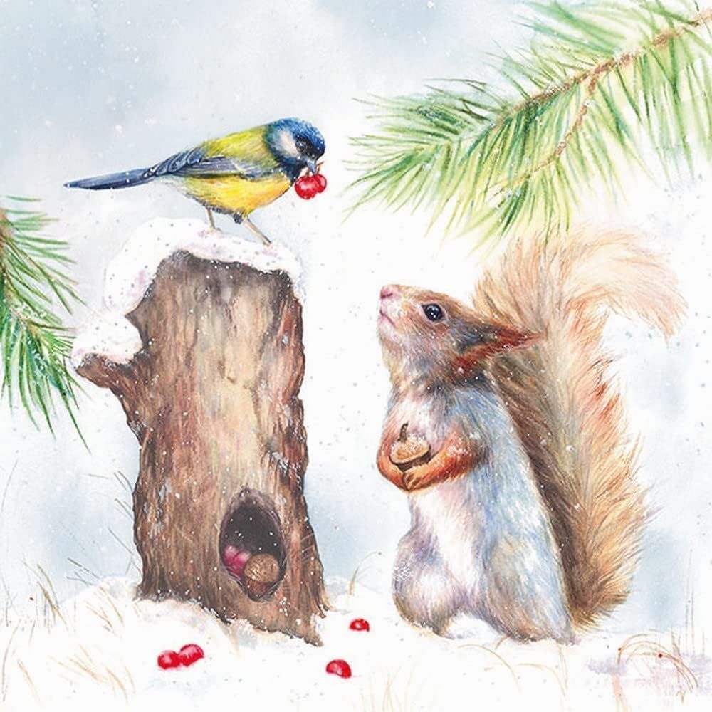Servietten Vogel ca 33x33cm 3-lagig,  Winter stock FSC Mix - Christmas socks - Party als Tischdeko - Decoupage - Serviettentechnik
