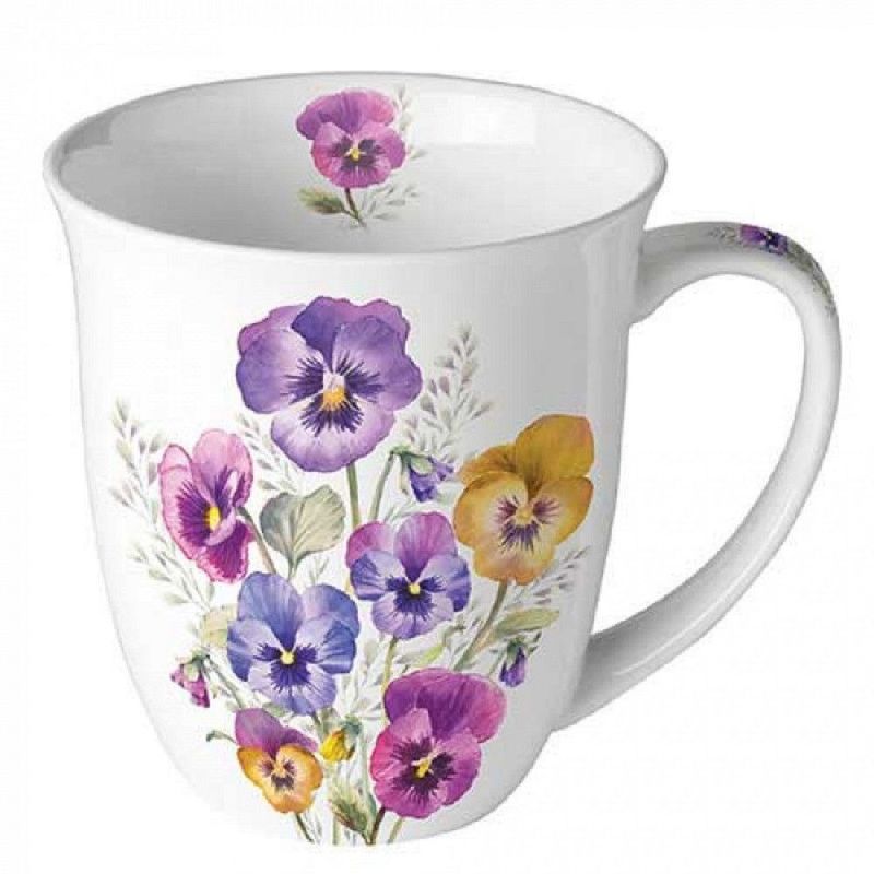 AMBIENTE Becher Porzellan Frühling / Herbst / Sommer / Winter Kollektion ca. 400 ml, Stiefmütterchen, Blumen - Pflanzen Pansies, Mug Kollektion / Ideal als Geschenk AMBIENTE Becher Porzellan Frühling / Herbst / Sommer / Winter Kollektion ca. 400 ml, Stiefmütterchen, Blumen - Pflanzen Pansies, Mug Kollektion / Ideal als Geschenk