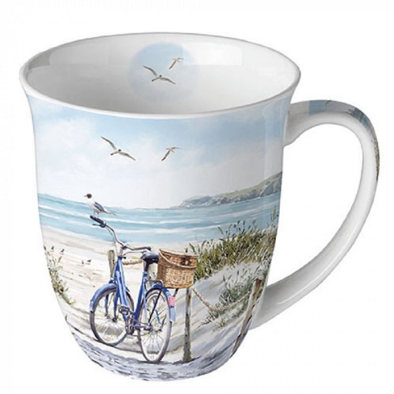 Ambiente Becher, Mug, Maritim, Strand, am Meer, Küste, Tiere, Porzellan Fahrrad am Strand, Kaffee / Tee, Tasse , Sommer, Kollektion Ambiente Becher, Mug, Maritim, Strand, am Meer, Küste, Tiere, Porzellan Fahrrad am Strand, Kaffee / Tee, Tasse , Sommer, Kollektion