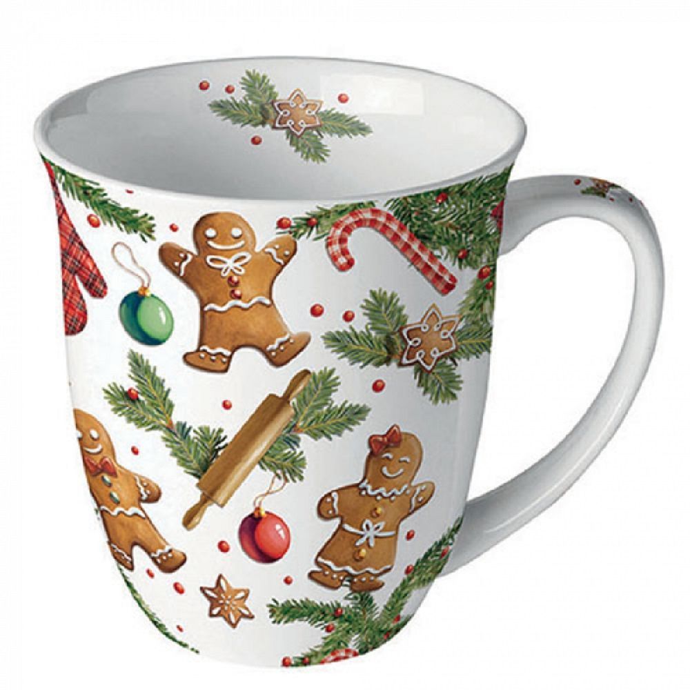 Ambiente Porzellan Becher ca, 400 ml Lebkuchen, Plätzchen, Tee, Kaffee Tasse - Mug 0.4 L Gingerbread cookies. Weihnachten, Winter