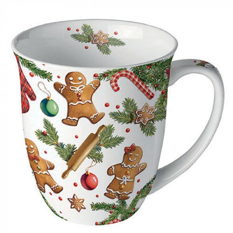 Ambiente Porzellan Becher ca, 400 ml Lebkuchen, Plätzchen, Tee, Kaffee Tasse - Mug 0.4 L Gingerbread cookies. Weihnachten, Winter