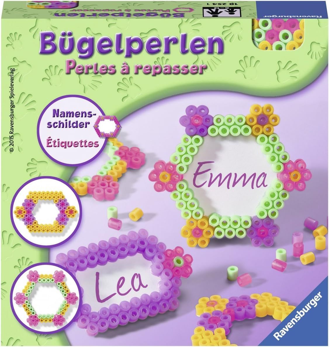 Ravensburger Perlen,  Spiel,  Basteldekoration,  Bügelperlen, Namensschilder, 800 Bügelperlen und  Perlensteckplatte -