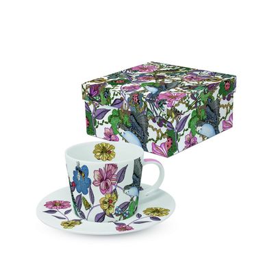 PPD Espresso Tasse ca. 100 Ml und Untertasse, Trend Espresso GB Birds & Flowers, Blumen, Vogel, Sommer Motiv PPD Espresso Tasse ca. 100 Ml und Untertasse, Trend Espresso GB Birds & Flowers, Blumen, Vogel, Sommer Motiv