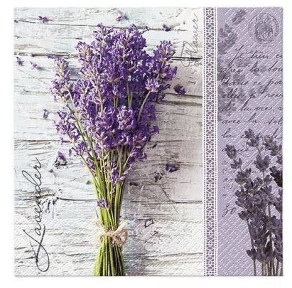 Servietten Blumen, 33x33cm 3-lagig, Lavendelstrauß - Lavender Bouquet, Party, Geburtstag - Tischdeko - Motivservietten, 1 Packung