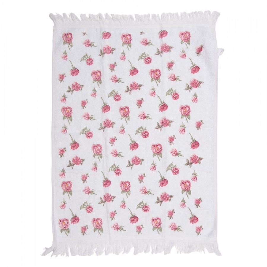 Gästehandtuch 40x66 cm Weiß Rosa Baumwolle Rosen Toiletten Handtuch, Clayre & Eef