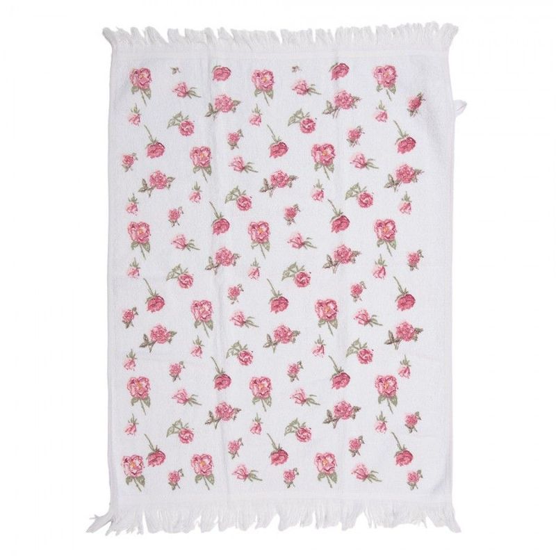 Gästehandtuch 40x66 cm Weiß Rosa Baumwolle Rosen Toiletten Handtuch, Clayre & Eef