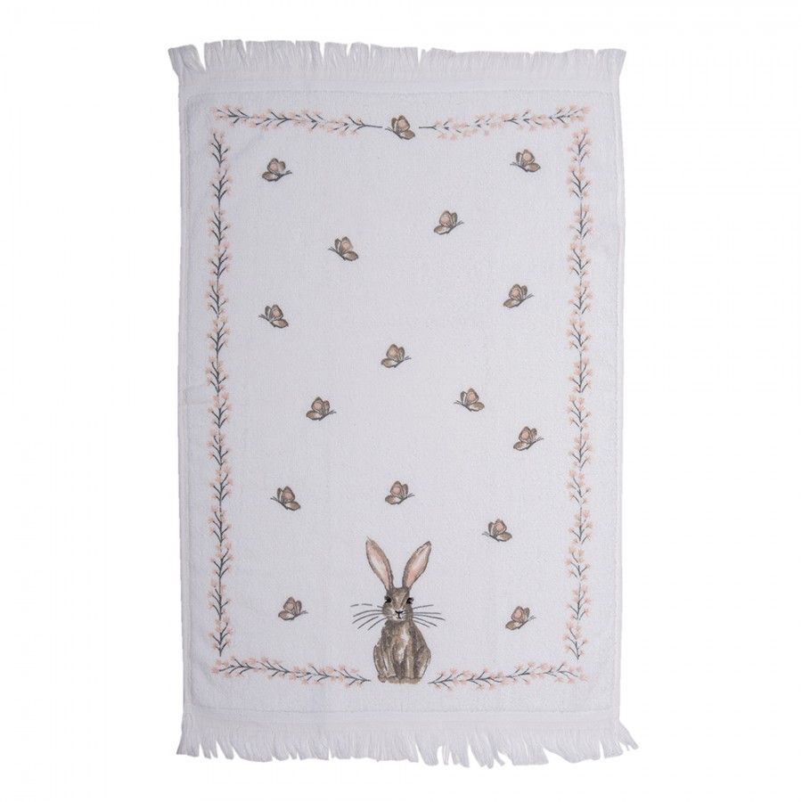 Gästehandtuch 40x66 cm Weiß Braun Baumwolle Kaninchen Toiletten Handtuch,  Clayre & Eef