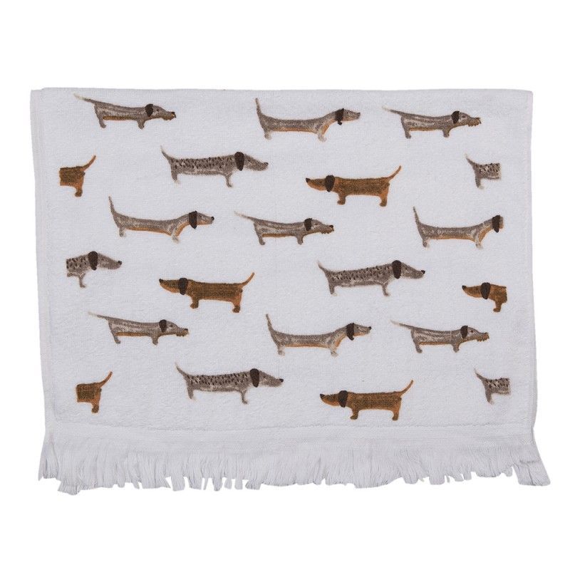 Gästehandtuch 40x66 cm Weiß Braun Baumwolle Hunde Toiletten Handtuch,  Clayre & Eef