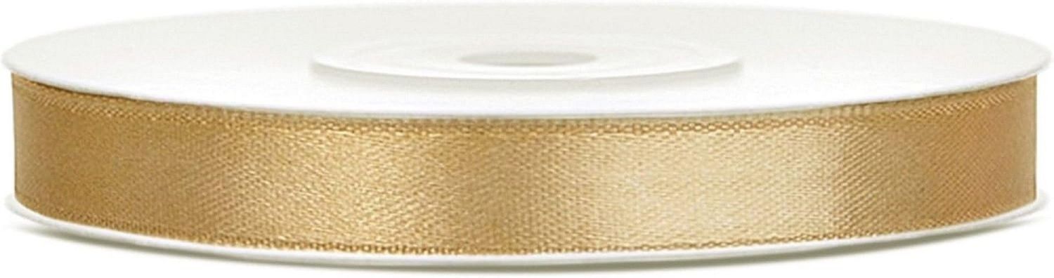 Satinband in Hellgold, 6 Millimeter breit, 25 Meter lang, Geschenkband Bänder / Stoffe / Schleifen / Satinbänder / Bastelartikel, Geschenke, Schleifenband, Tischdeko, Dekoband