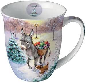 Becher Esel, Weihnachtsbecher- Silvester - Herbst / Winter Tee - Kaffee Tasse Porzellan Weihnachtsbaum, Kollektion, Mug, Weihnachten, Geschenkartikel