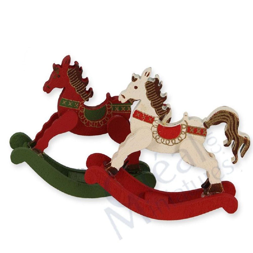 Schaukelpferd, Miniatur, Weihnacht Motiv ca, 6cm . CREAL, Mini Schaukel, Pferd,  Holz Puppenhausdekoration,  Möbel,  Miniatur, 2 Stück
