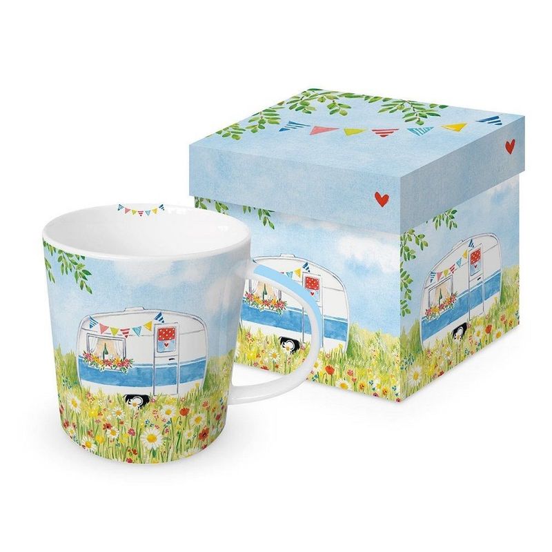 PPD Becher, Porzellan Happy Camping, Zelten, Urlaub Motiv, Sommer Kollktion, Trend Tee, Kaffee, Mug, ideal als Geschenk PPD Becher, Porzellan Happy Camping, Zelten, Urlaub Motiv, Sommer Kollktion, Trend Tee, Kaffee, Mug, ideal als Geschenk