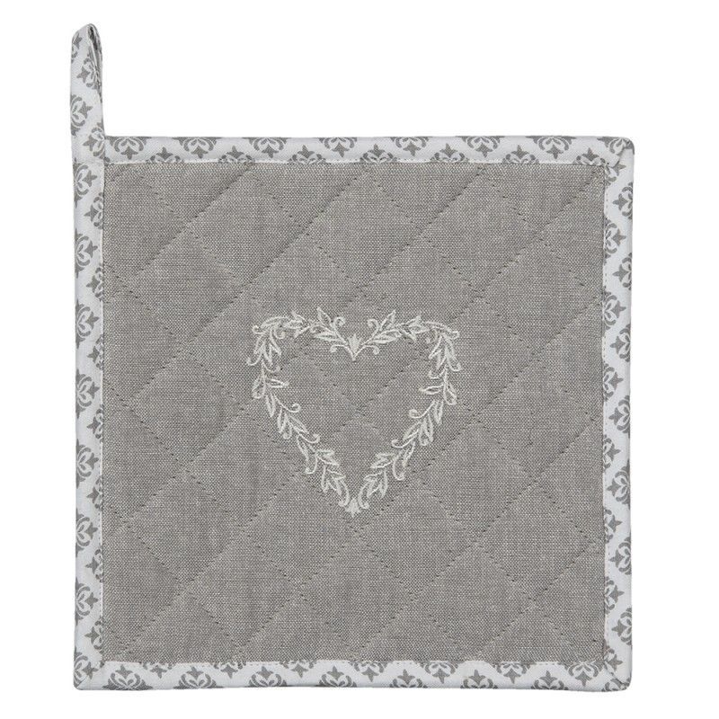 LYH45 Topflappen 20x20 cm Grau Weiß Baumwolle Herzen Karos Quadrat Abfluss-Topflappen,  Clayre & Eef