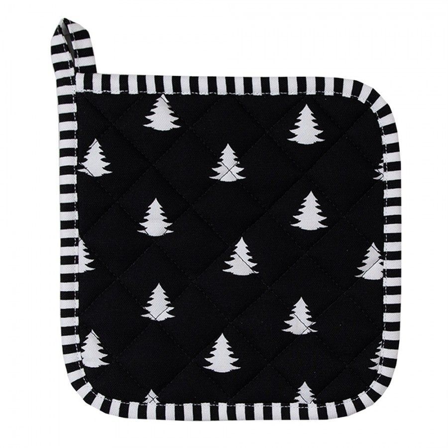 BWX45 Topflappen 20x20 cm Schwarz Weiß Baumwolle Weihnachtsbäume Quadrat Abfluss-Topflappen