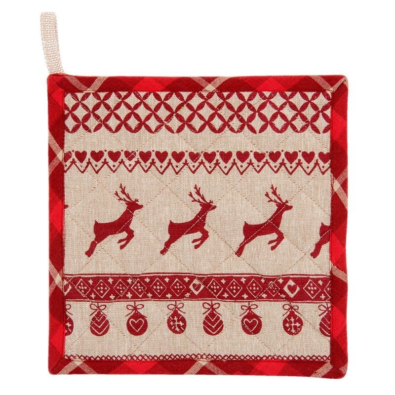 NOC45-1 Topflappen 20x20 cm Rot Beige Baumwolle Weihnachten Quadrat Abfluss-Topflappen,  Clayre & Eef, 1 Stück