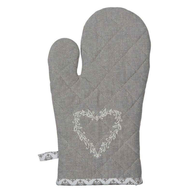 BWX44 Ofenhandschuh 18x30 cm  Grau Weiß,  Baumwolle, Herzen Karos,  Baumwolle Herzen grau, Ofen, Handschuh, Clayre & Eef Ofenhandschuhe