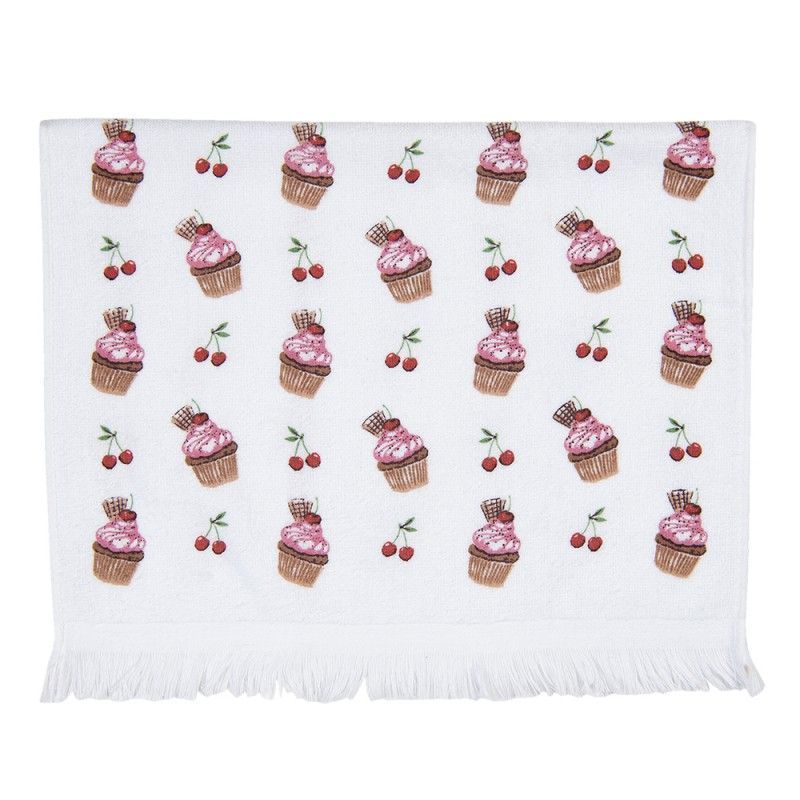 CTCUP Gästehandtuch 40x66 cm Weiß Rosa Baumwolle Cupcake Rechteck Toiletten Handtuch, Clayre & Eef Gästehandtücher