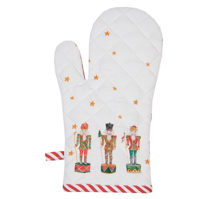 HLC44 Ofenhandschuh 18x30 cm Weiß Rot Baumwolle Nussknacker Ofenhandschuh
