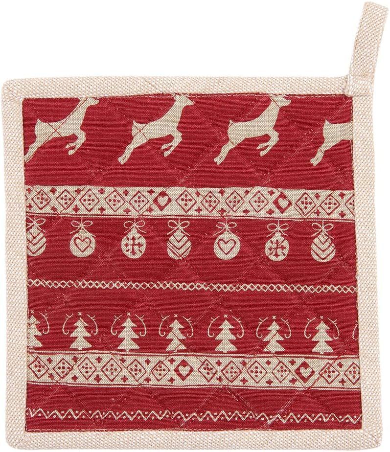 NOC45-2 Topflappen Hirsch ca.  20x20 cm Rot , Baumwolle Weihnachten Quadrat Abfluss-Topflappen,  Clayre & Eef, 1 Stück