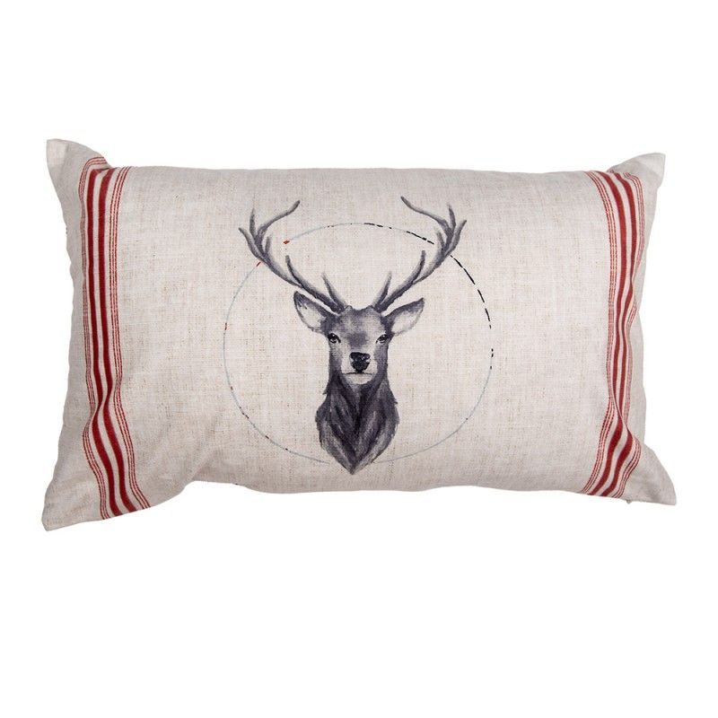 NWV36-4 Kissenbezug  Hirsch ca. 30x50 cm Beige Polyester,  Waldtiere Motiv Dekokissenbezug,  Clayre & Eef Dekokissen 1 Stück