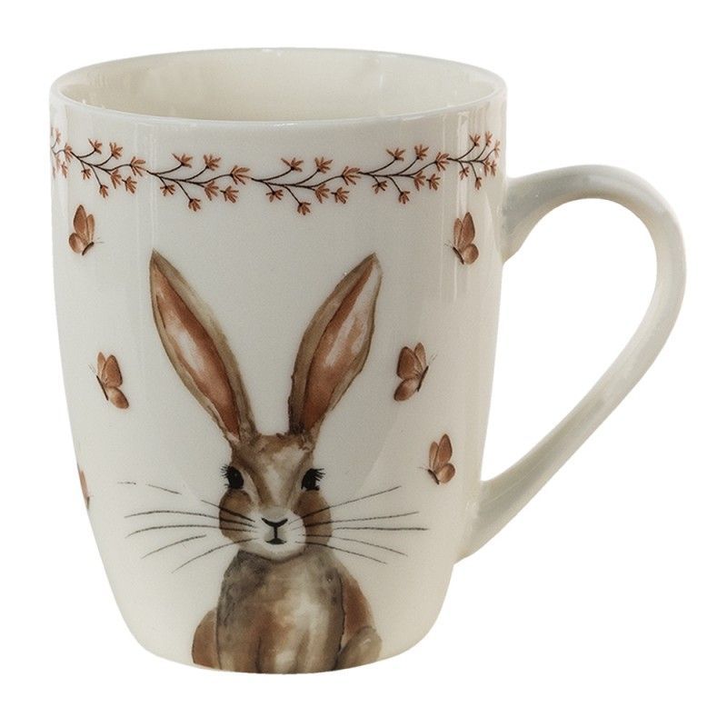 REBMU Tasse 350 ml Beige Braun Porzellan Kaninchen Teebecher - Clayre & Eef Becher , Ostern Kollektion - Ideales Geschenk