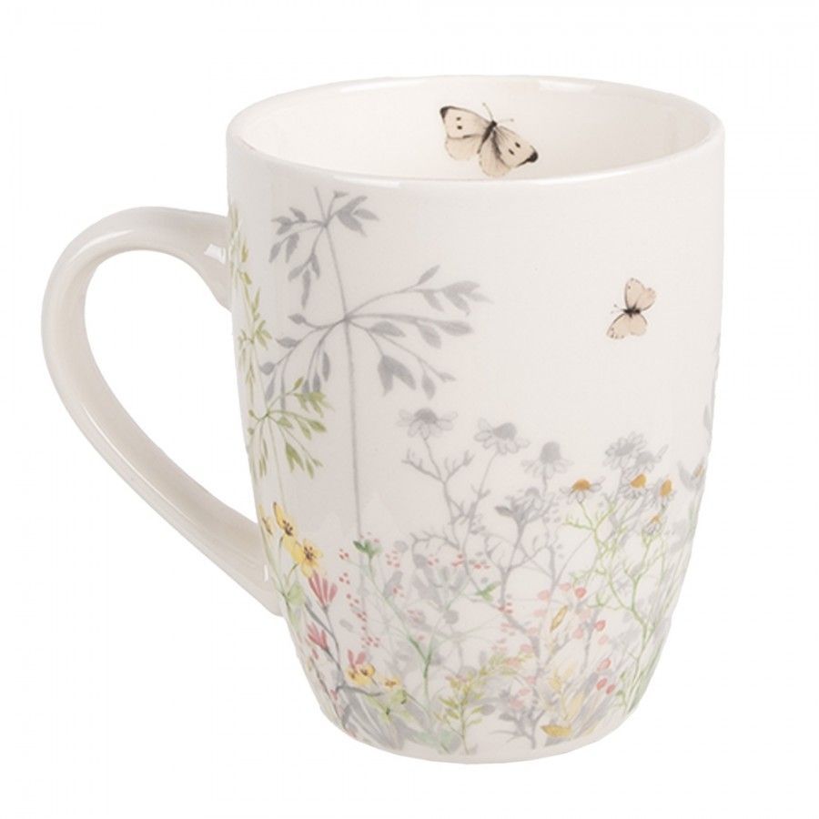 WFFMU Tasse 350 ml Weiß Porzellan Blumen, Trinkbecher, Botanische Mitv, Sommer Kollektion - Clayre & Eef Becher
