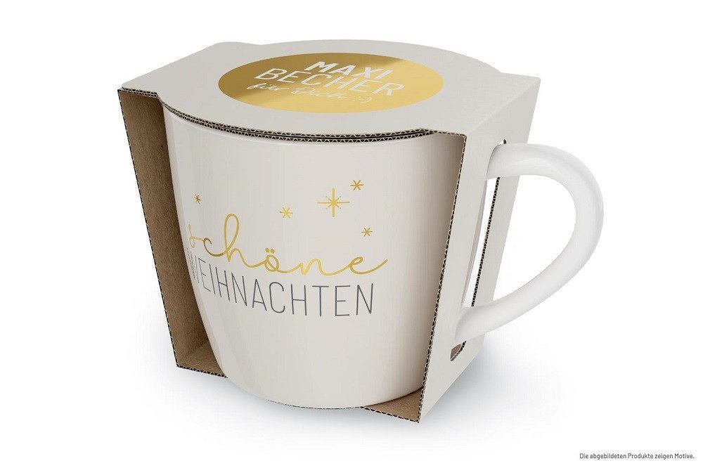 Becher Botschaft, Maxibecher ca 400ml, Sprüche, Geschenk für dich Porzellan, Maxibecher 400ml, schöne Weihnachten Sterne, gold, Tee, Kaffee Tasse - ideal als Geschenk