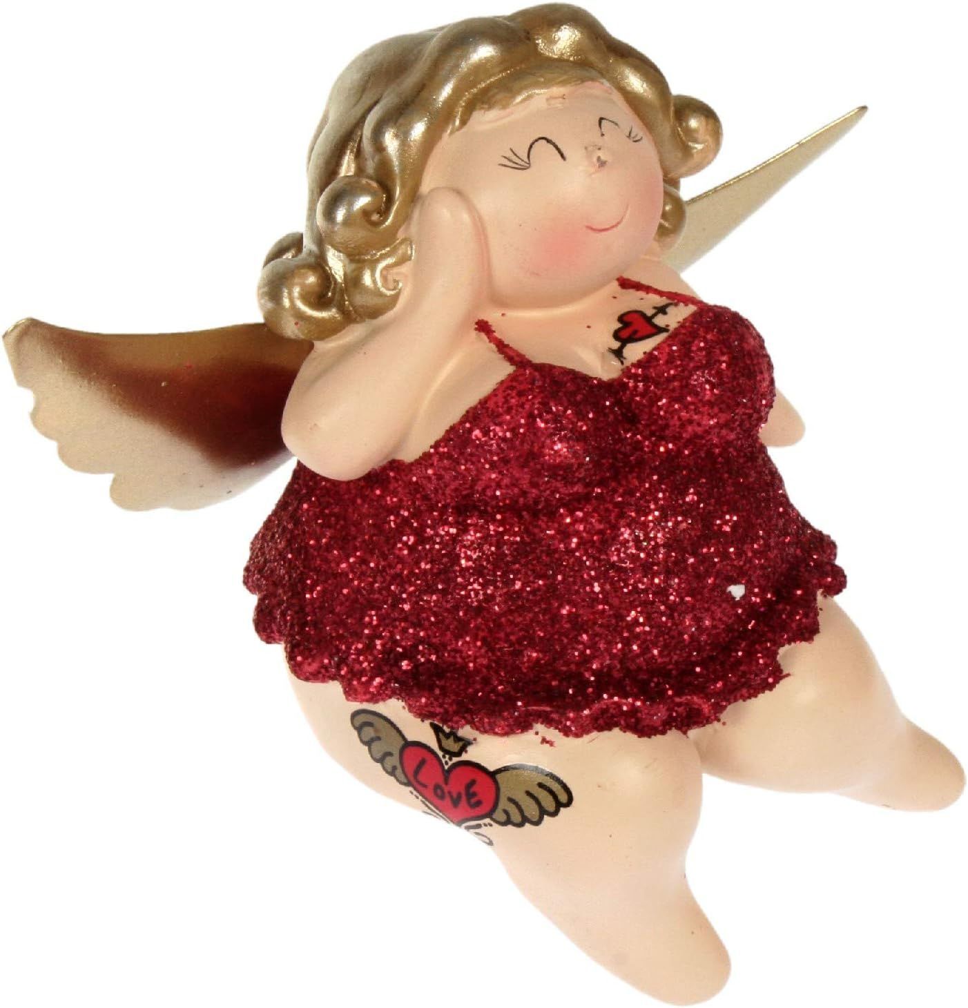 Engel Molly, Kantenhocker, rot Tattoo , Engelchen glitzer ca,  13 cm als Dekoration , Geschenke Kollektion