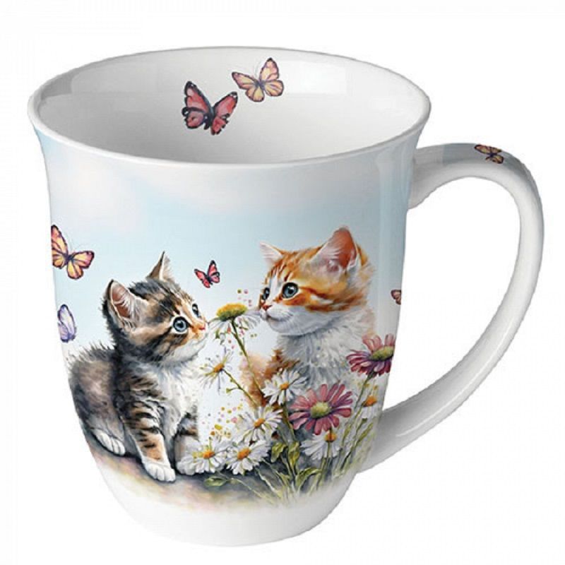 Becher Porzellan, Kätzchen, Garten, Katze, Katzen Kollektion,  Mug 0,4 L Kätzchen im Blumenfeldtasse - Ambiente Kittens in flower field