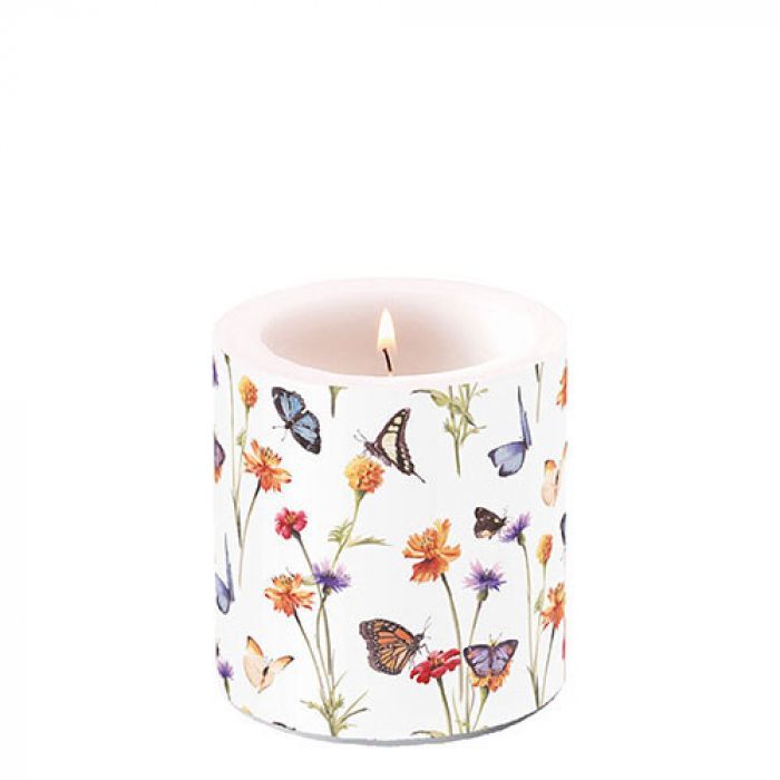 Candle small Butterfly garden white