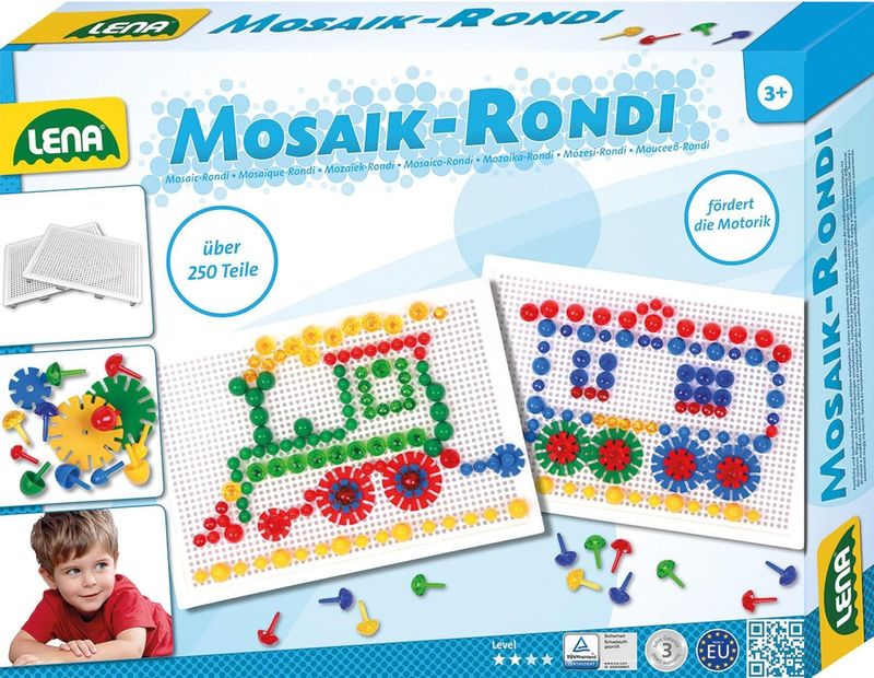 Lena 35710 - Mosaik Steckspiel & Rondi Spielset 3 in 1, mit 240 Mosaiksteckern 10 mm und 15 mm, 2 Stiftplatten je 28 x 19,5 cm und 22 Rondi- Motorikspiel Lena 35710 - Mosaik Steckspiel & Rondi Spielset 3 in 1, mit 240 Mosaiksteckern 10 mm und 15 mm, 2 Stiftplatten je 28 x 19,5 cm und 22 Rondi- Motorikspiel