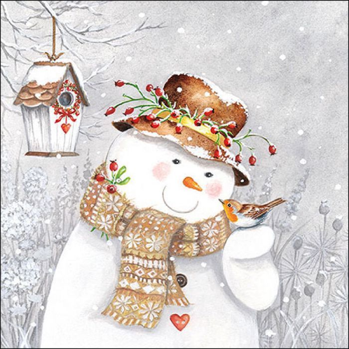 Napkin 33 Snowman holding robin FSC Mix