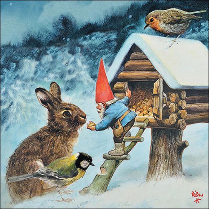 Napkin 33 Gnome feeding animals FSC Mix